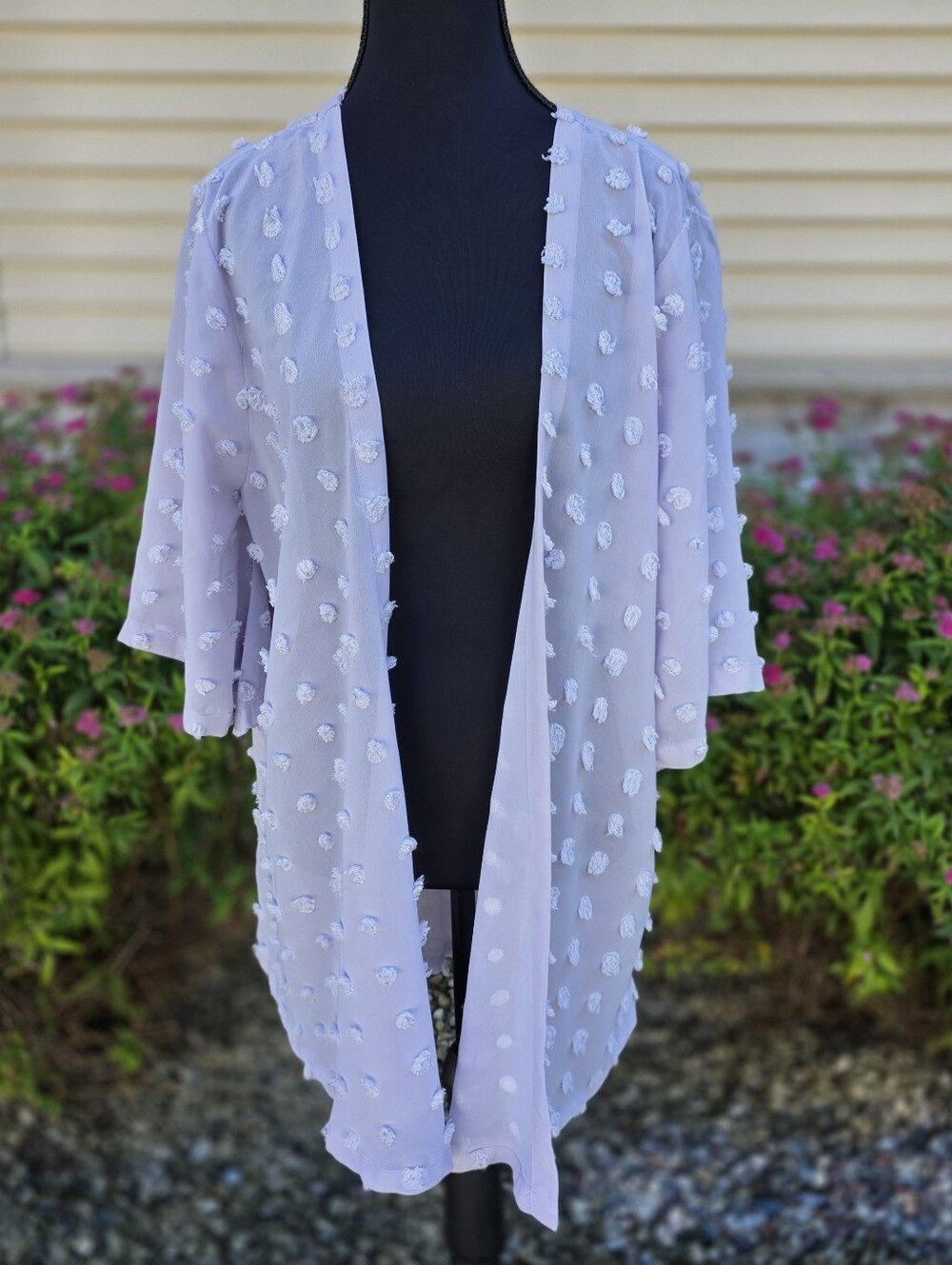 Kori America Lavender Swiss Dot Sheer Kimono Cardigan M